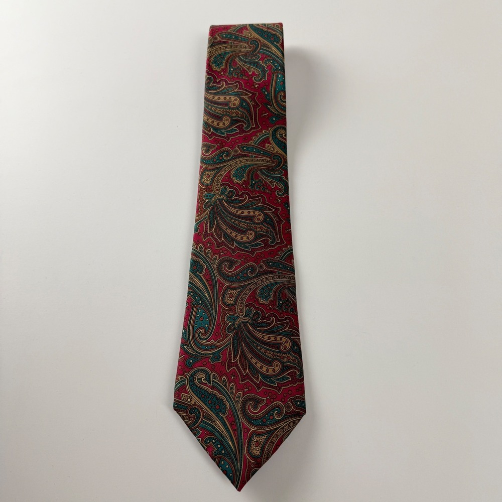 Vintage Brownstone Paisley Maroon Teal Italian Fabric Silk Tie USA